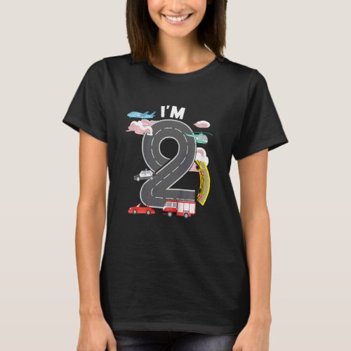 Kids Im 2 Year Old Car Fire Truck Airplane 2nd Bi T_Shirt