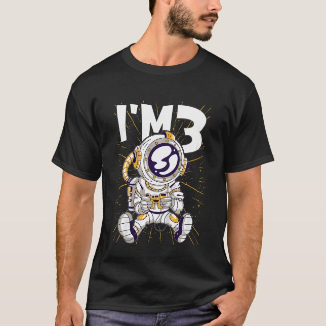 Kids I'm 3 bday Astronaut 3rd Birthday Gamer Astro T-Shirt (Front)