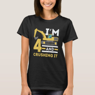 Kids I'm 4 And Crashing 4th Birthday Excavator Dig T-Shirt