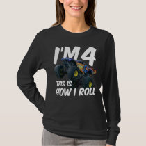 Kids I'm 4 This Is How I Roll Monster Truck 4th Bi T-Shirt