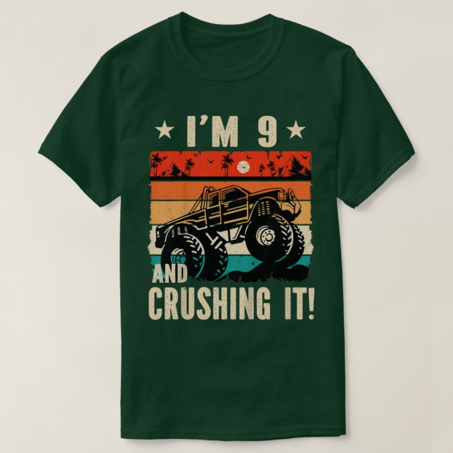 Kids I'm 9 And Crushing It Monster Truck Birthday  T-Shirt (Design Front)