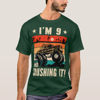 Kids I'm 9 And Crushing It Monster Truck Birthday T-Shirt