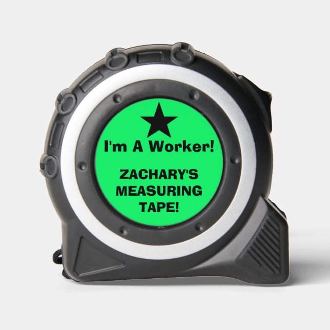 Kids I'm A Worker Solid Green Star Tape Measure (Front)