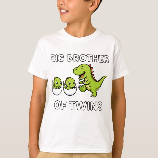 Kids I'm Going To Be A Big Brother Of Twins Dino T-Shirt (Front)