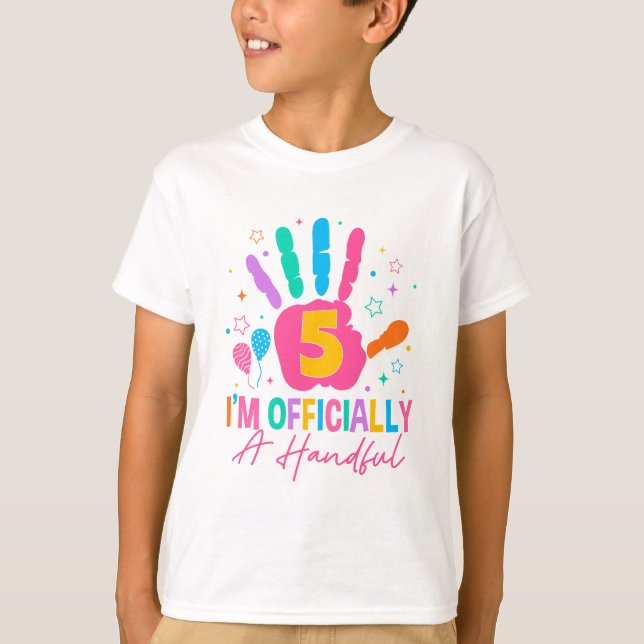Kids I'm Officially A Handful Five 5th Birthday Gi T-Shirt (Front)