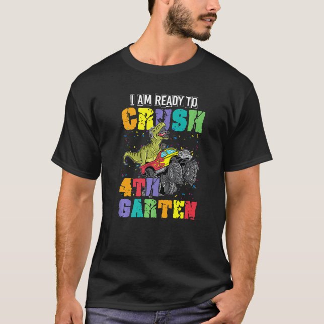 Kids I'm Ready To Crush 4th Grade Monster Truck Di T-Shirt (Front)