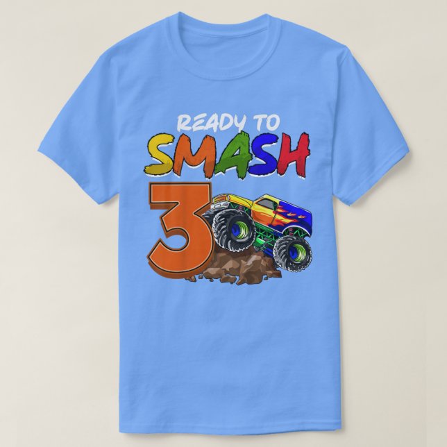 Kids I'm Ready To Smash Being 3 Monster Truck Birt T-Shirt (Design Front)