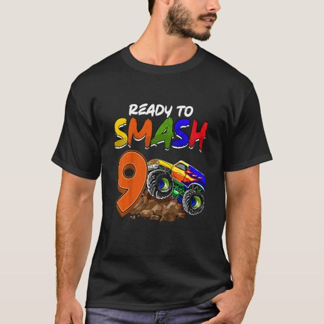 Kids I'm Ready To Smash Being 9 Monster Truck Birt T-Shirt (Front)