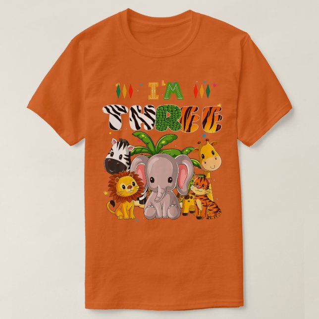 Kids Im Three Zoo Theme 3Rd Birthday Safari Jungle T-Shirt (Design Front)