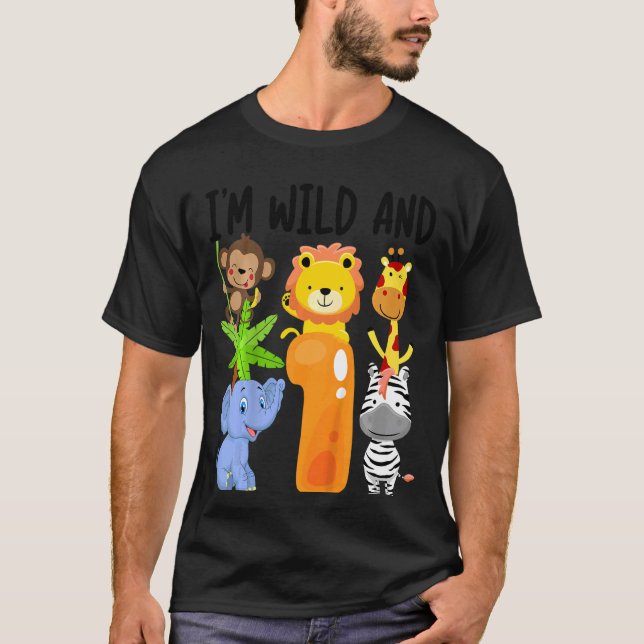 Kids I'm Wild And 1 One Zoo 1st Birthday Safari Ju T-Shirt (Front)