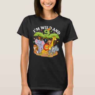 Kids I'm Wild And 9 Zoo Theme 9th Birthday Safari T-Shirt