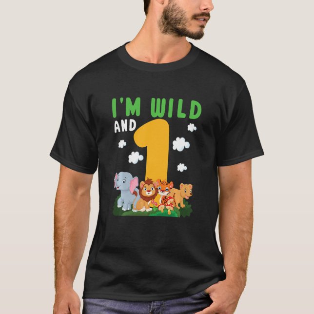 Kids I'm wild And One Safari Zoo Animal Theme 1 Ye T-Shirt (Front)