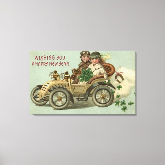 Kids in a Car with Shamrocks Canvas Print (Front)