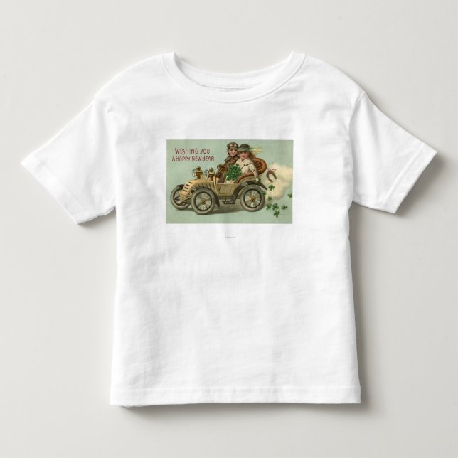 Kids in a Car with Shamrocks Toddler T-shirt (Front)