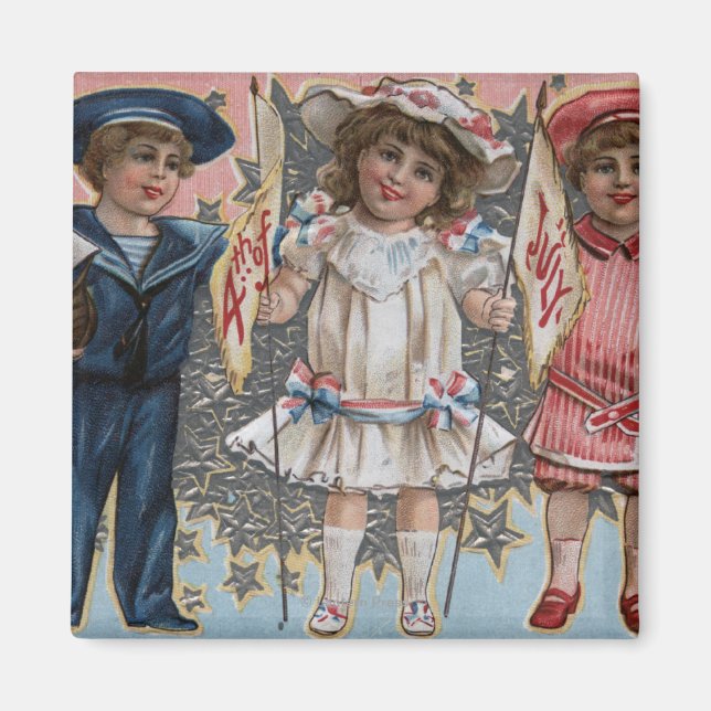 Kids in Blue, White and Pink Magnet (Front)