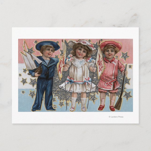 Kids in Blue, White and Pink Postcard (Front)