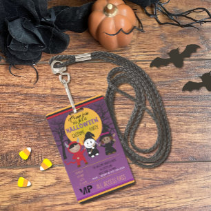 Kids in Costume Halloween Party Invitation Badge