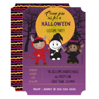 Kids in Costume Halloween Party Purple Invitations