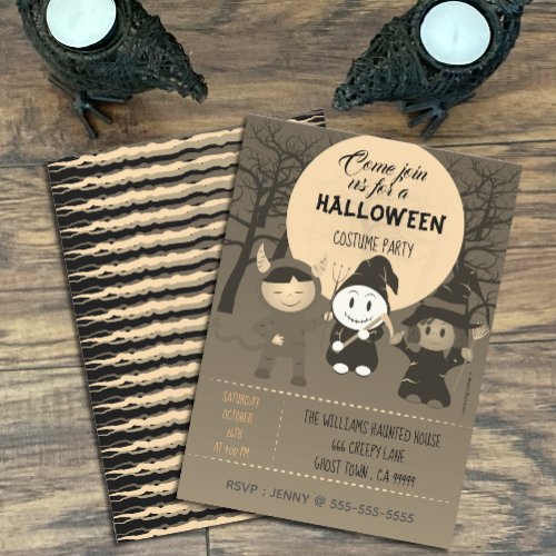 Kids in Costume Halloween Party Vintage Invitation