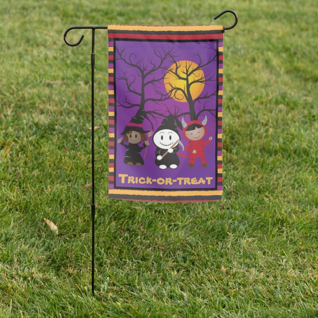 Kids in costume Halloween Trick-or-Treat Flag (In SItu)