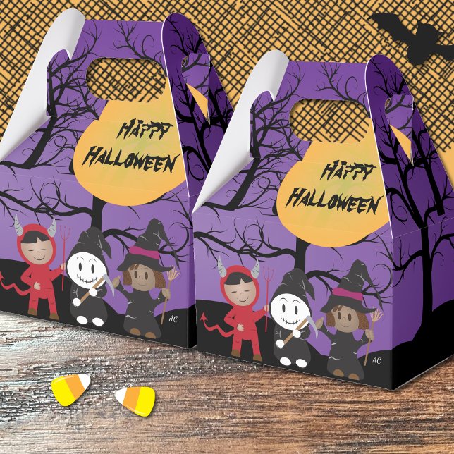 Kids in Costume Purple Halloween Favor Box (Creator Uploaded)