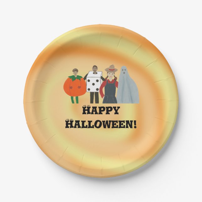 Kids in Costumes Happy Halloween Plates (Front)