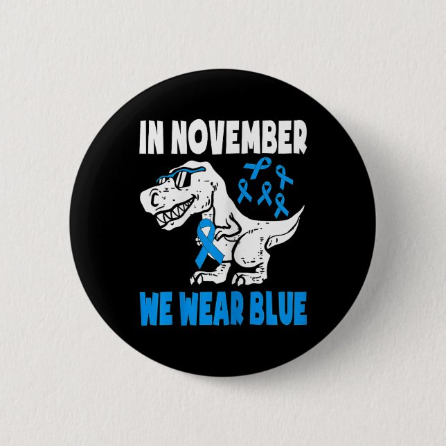 Kids In November We Wear Blue Diabetes Awareness T Button (Front)