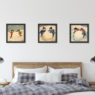 Kids in snow -ukoy-e  style Print Set