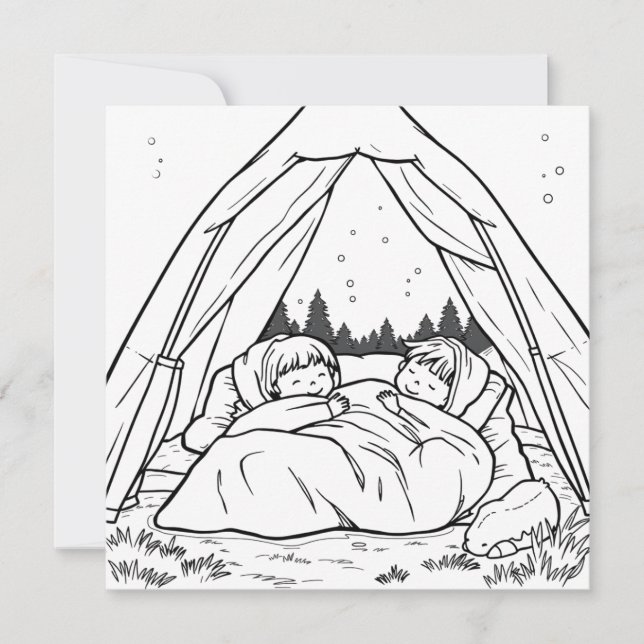 Kids in Tent | Kid's Camping Coloring Page (Front)