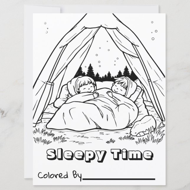 Kids in Tent | Kid's Camping Coloring Page (Front)