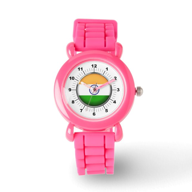 Kid's India Flag Pink Glitter Strap Watch (Front)