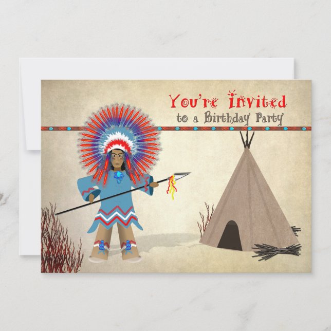 Kids' Indian Birthday Inviation - Indian and Tepee Invitation (Front)