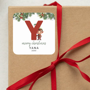 Kids Initial Y Christmas Square Sticker