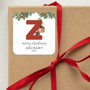 Kids Initial Z Christmas Square Sticker