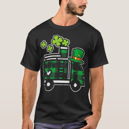 Kids Irish Green Plaid Firefighter Truck St Patric T_Shirt