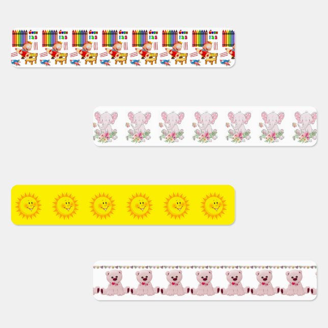 Kids Iron on Labels Baby, Elephant, Bears, Crayons (Group)