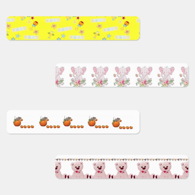 Kids Iron on Labels Baby, Elephant, Bears, Mouse  (Group)