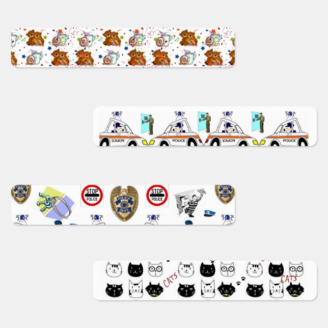 Kids Iron on Labels Cats Teddy Bear Police Cars (Group)