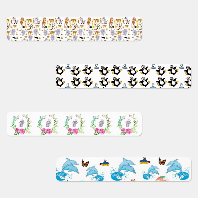 Kids Iron on Labels Monkey Dolphins Penguins (Group)