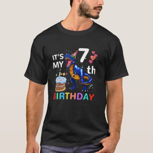 Kids It s My 7th Birthday Happy 7 Year Rex boys T_Shirt