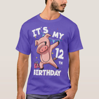 Kids Its My12th Birthday 12 Year Old Pig Birthday T-Shirt