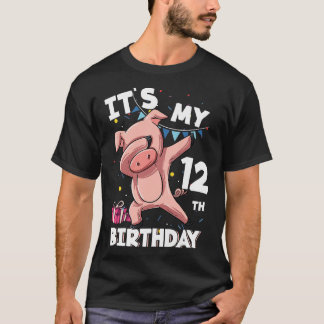 Kids Its My12th Birthday 12 Year Old Pig Birthday T-Shirt
