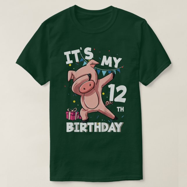Kids Its My12th Birthday 12 Year Old Pig Birthday  T-Shirt (Design Front)