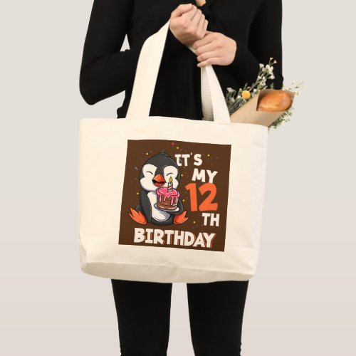 Kids Its My 11th Birthday 11 Year Old Penguin Large Tote Bag
