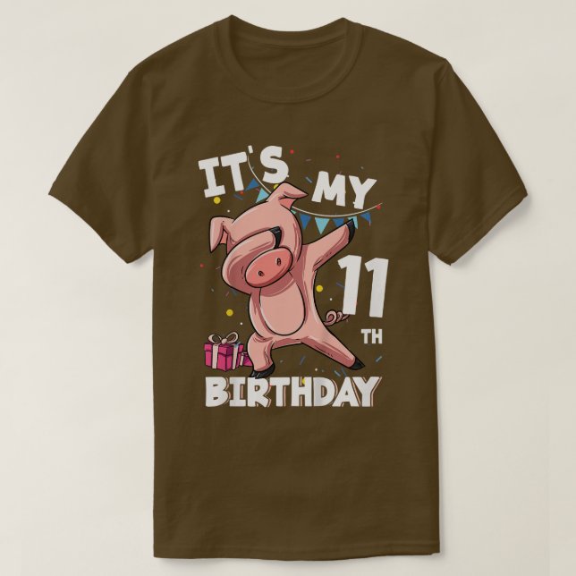 Kids Its My 11th Birthday 11 Year Old Pig Birthday T-Shirt (Design Front)