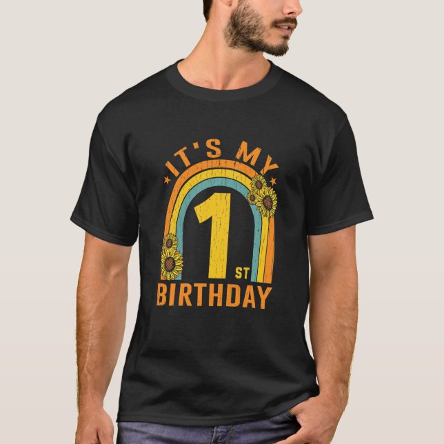 Kids It's My 1st Birthday Sunflower 1 Years Old Bi T-Shirt (Front)