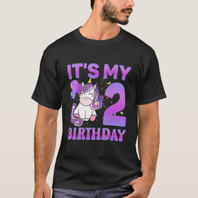 Kids It's My 2Nd Birthday 2 Years Old Birthday Uni T-Shirt (Front)