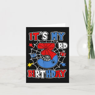 Kids Its My 3rd Birthday Spider Theme Party 3 Year Card