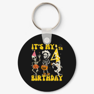 Kids It's My 4th Birthday Boy Funny Skeleton Pumpk Keychain