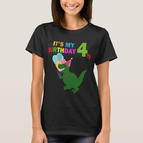 Kids Its My 4th Birthday Happy 4 Year  Dinosaur B T_Shirt